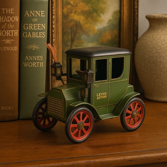 Vintage Other - Vintage Tin Litho Toy Car Lever Action Wind-Up Taxi – Collectible Antique 1950s